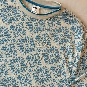 ❄️ Nike Fair Isle Print Sweatshirt XXL Nordic Winter Holiday Crewneck Blue